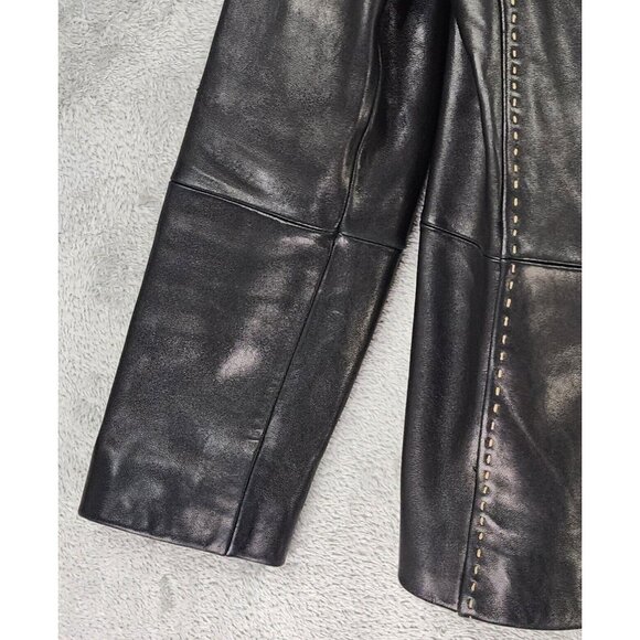 Casual Corner Leather Jacket Womens Small Black Retro Full Zip Long Sleeve Top - Picture 10 of 14